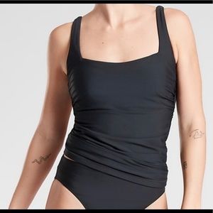 NWT Athleta Square Neck Bra Cup Tankini Black 34D/DD. Free bottom!